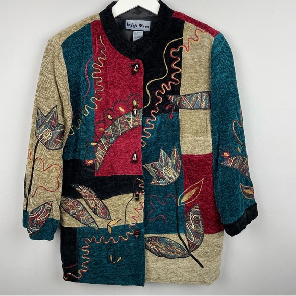 Indigo Moon Boho Mix Media Toggle Patchwork Jacket Size XS - Picture 3 of 10